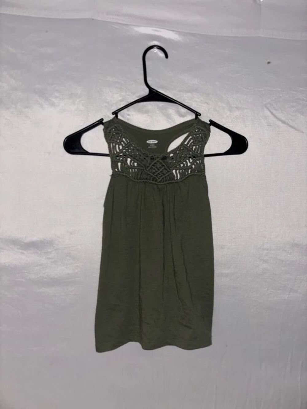 Old Navy Olive Green Macrame Sleeveless shirt Size S | Boho Smocked